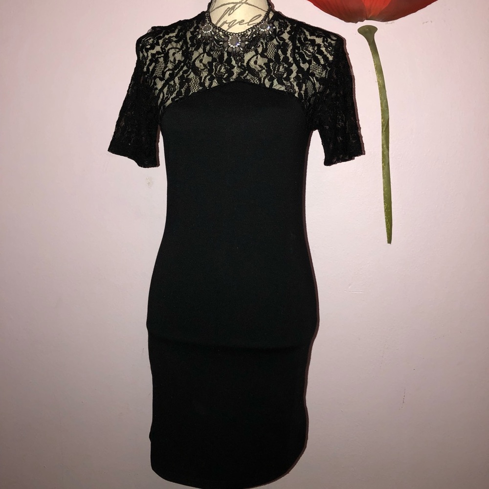 Anthropology Romantic Black Lace Midi Dress